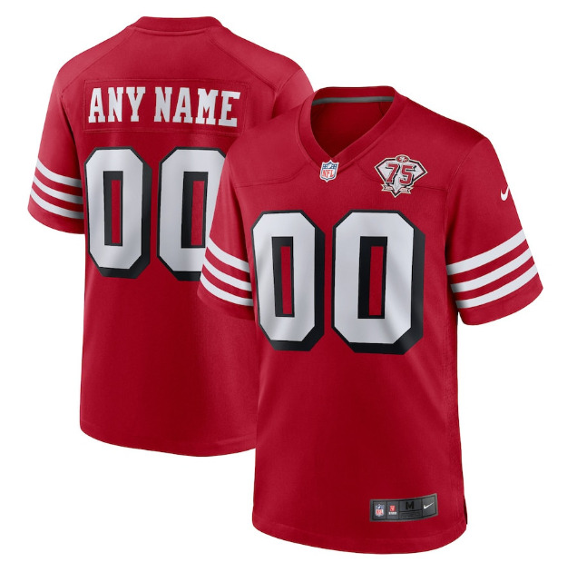 Men's San Francisco 49ers ACTIVE PLAYER Custom 2021 Red With 75th Anniversary Limited Stitched NFL Game Jersey